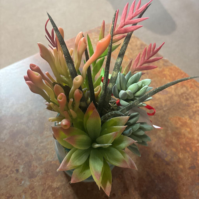 Faux Plant In Green Vase (M)