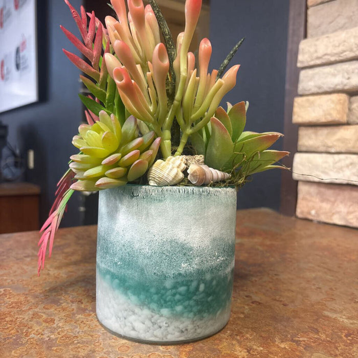 Faux Plant In Green Vase (M)