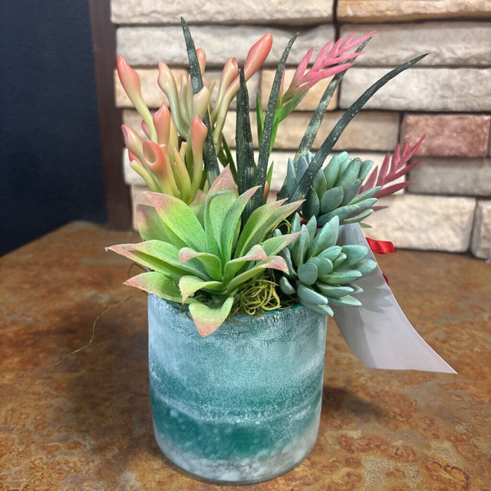 Faux Plant In Green Vase (M)