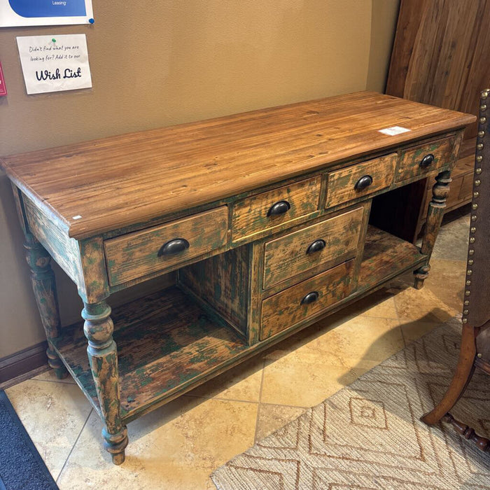 Green Distressed 6-Drawer Console Tbl (TLK)