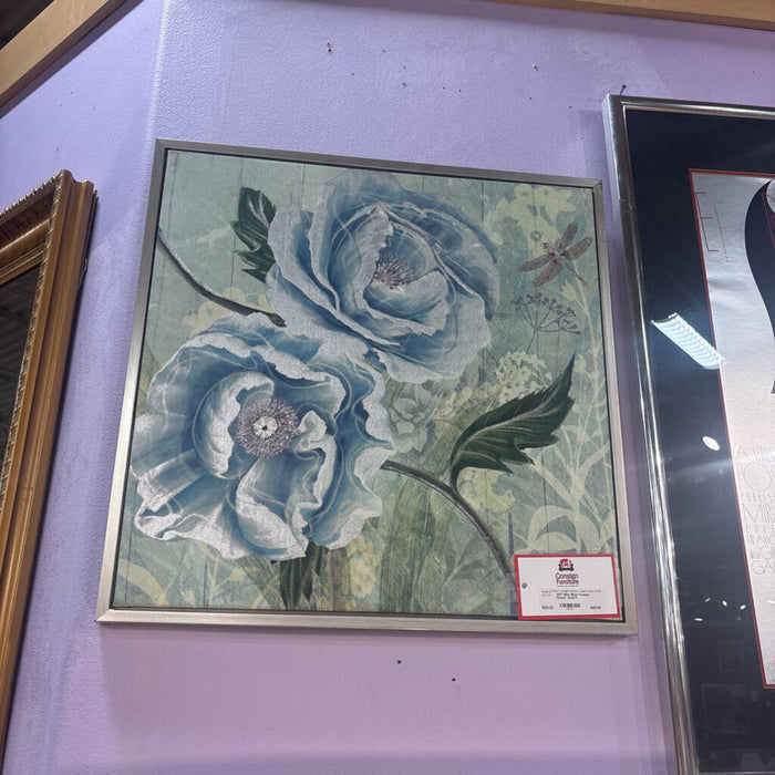 Blue Silver Framed Flower Art(AT)