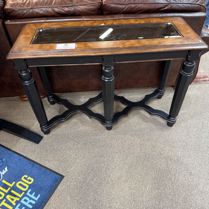 Glass Insert Wood Frame Sofa Table (BAH)