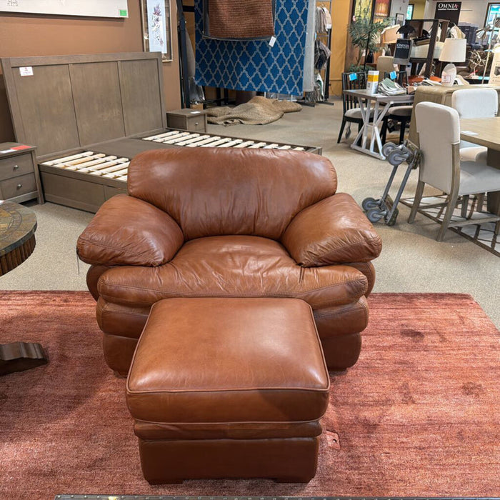 Brown Leather Chair w/ Ottoman (ATH)