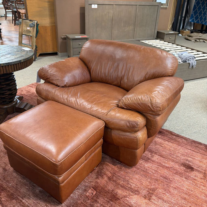 Brown Leather Chair w/ Ottoman (ATH)