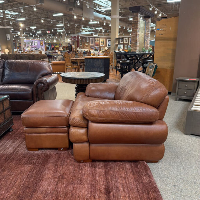 Brown Leather Chair w/ Ottoman (ATH)