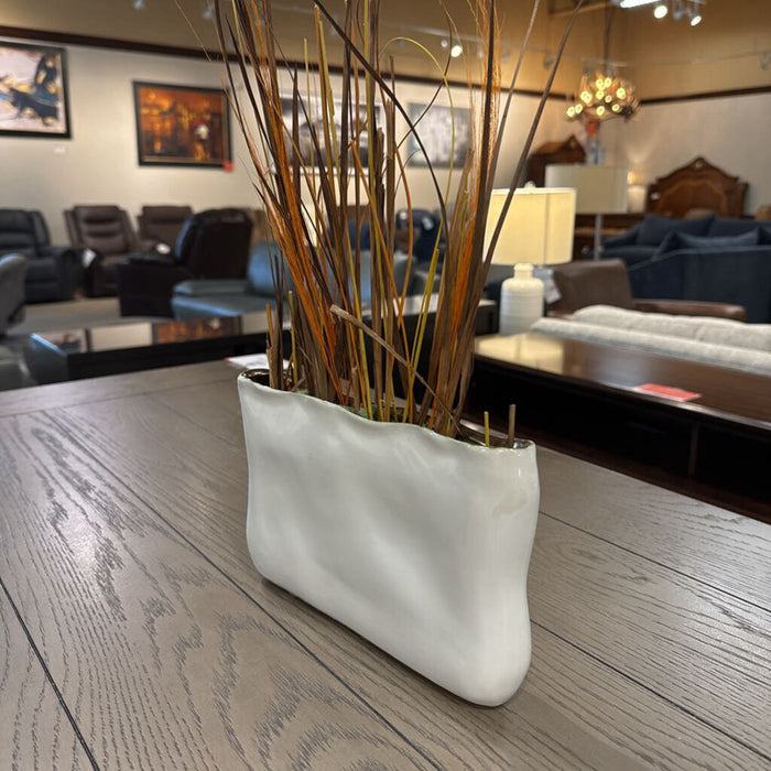 White Thin Vase with Grass (M)