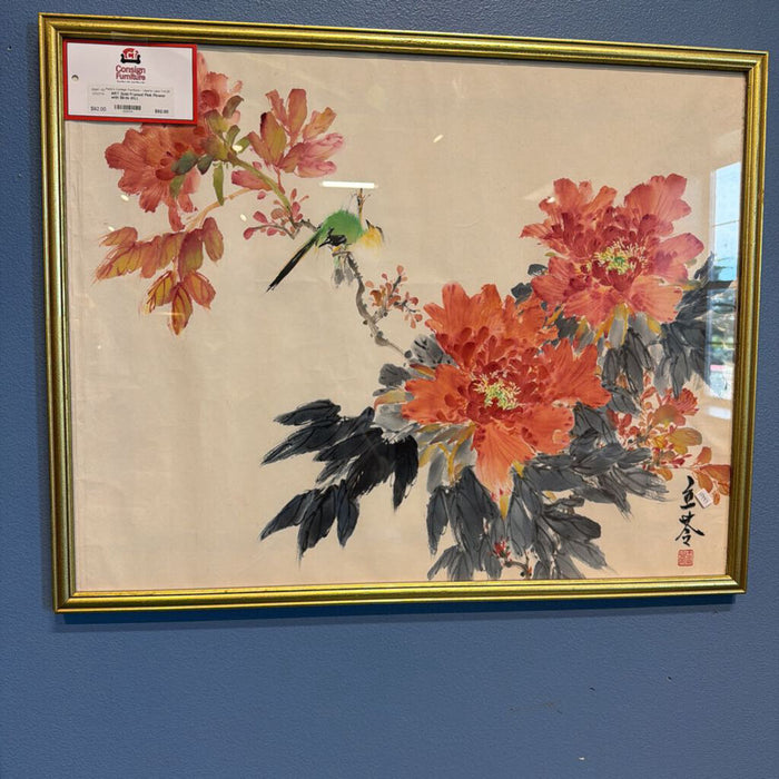 Gold Framed Pink Flower with Birds (KL)