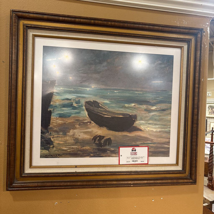 Brown Framed Painting Of Boat (LS)