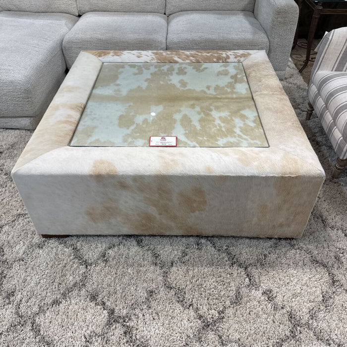 Large Sq. Glass Top Hide Ottoman (KLH)