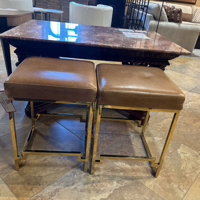 S/2 Leather/Brass Bella Design Stools (LKA)