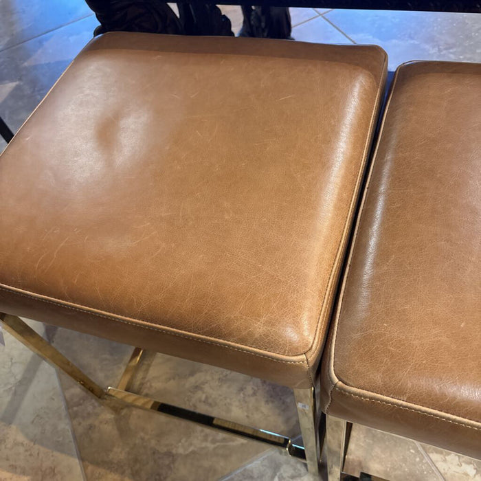 S/2 Leather/Brass Bella Design Stools (LKA)