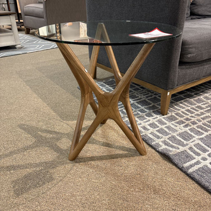 Glass Top Walnut Abstract End-Table (TI)