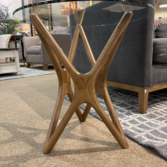 Glass Top Walnut Abstract End-Table (TI)