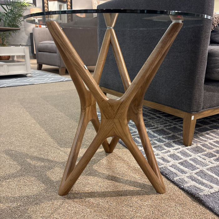 Glass Top Walnut Abstract End-Table (TI)