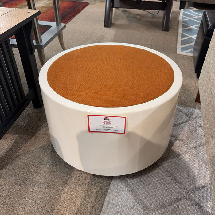 Round White Fabric Top Ottoman(TI)