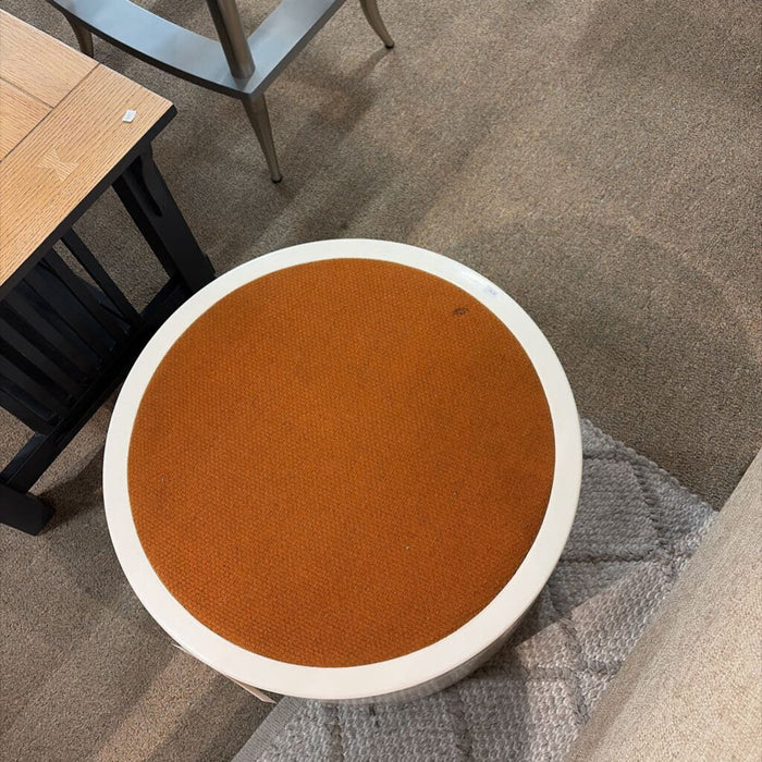 Round White Fabric Top Ottoman(TI)