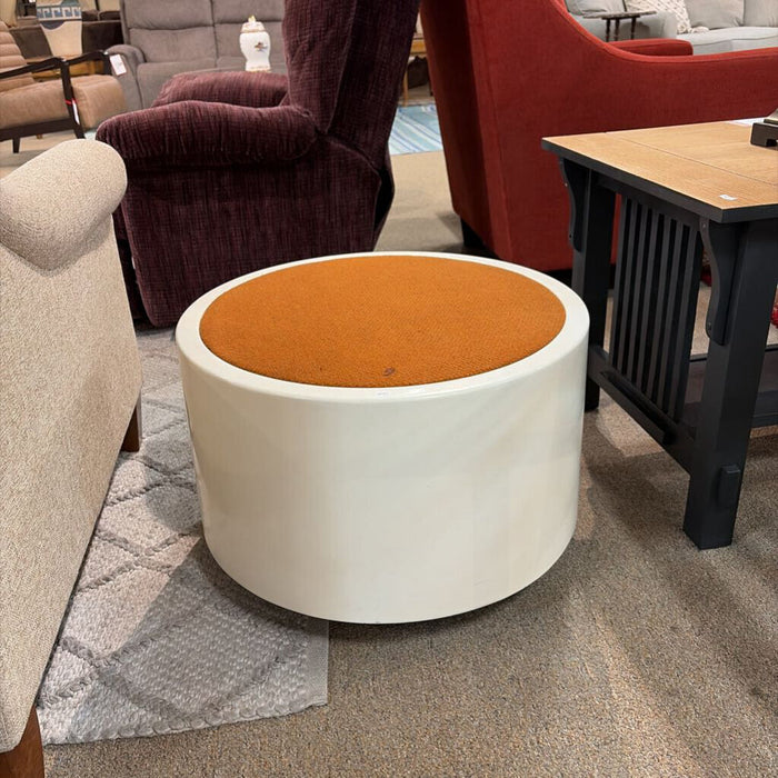 Round White Fabric Top Ottoman(TI)