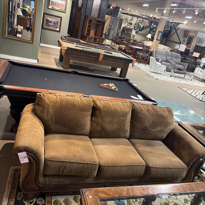 Brown Fabric Sofa w/ Wood Accents (LSH)