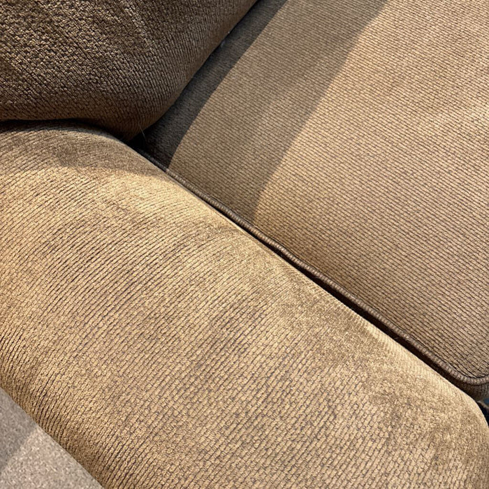 Brown Fabric Sofa w/ Wood Accents (LSH)
