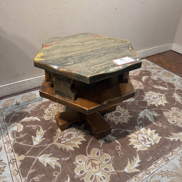 Octagonal Distressed Green End-Table (SK)