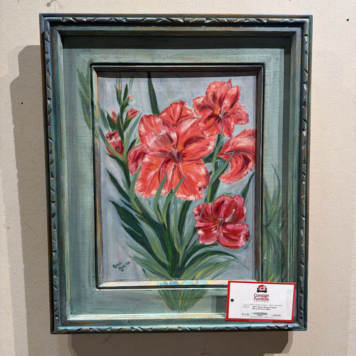 Green Wood Framed Floral Artwork (BA)