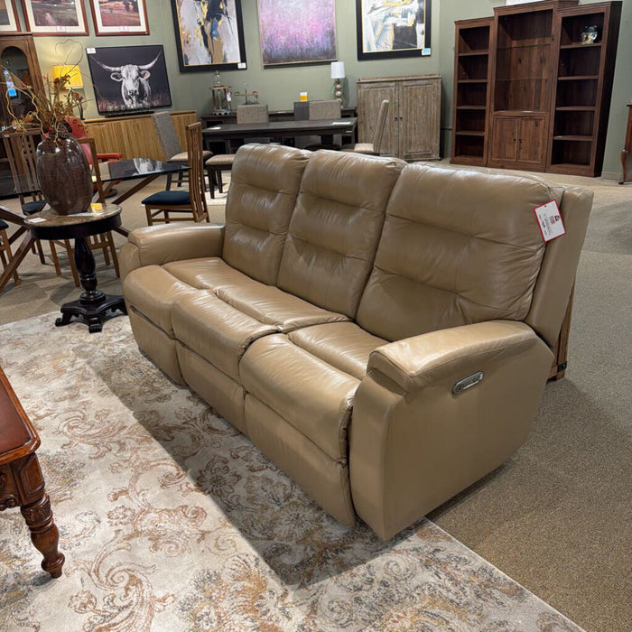 Flexsteel - Tan Electric Reclining Leather Sofa (IIH)