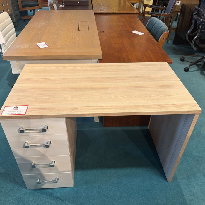 4-Drawer White & Tan Desk (BLL)