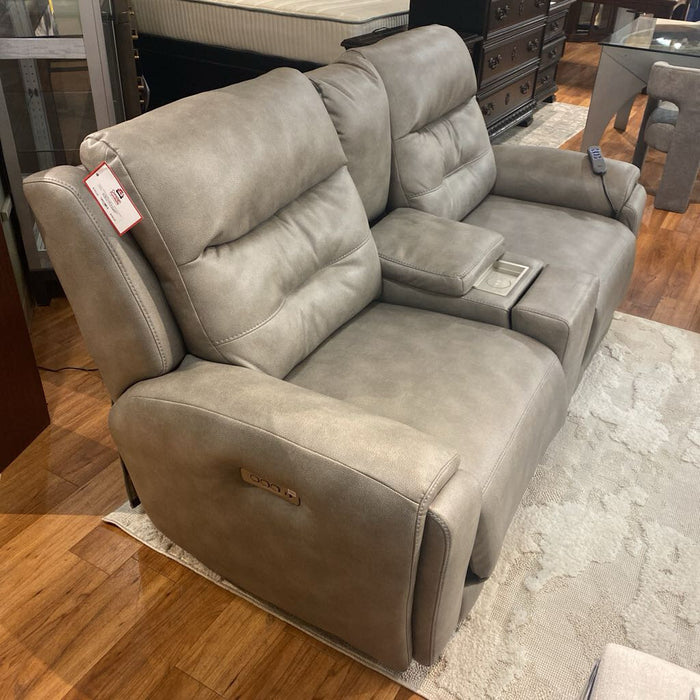 Grey Leather Reclining Loveseat(MKH)