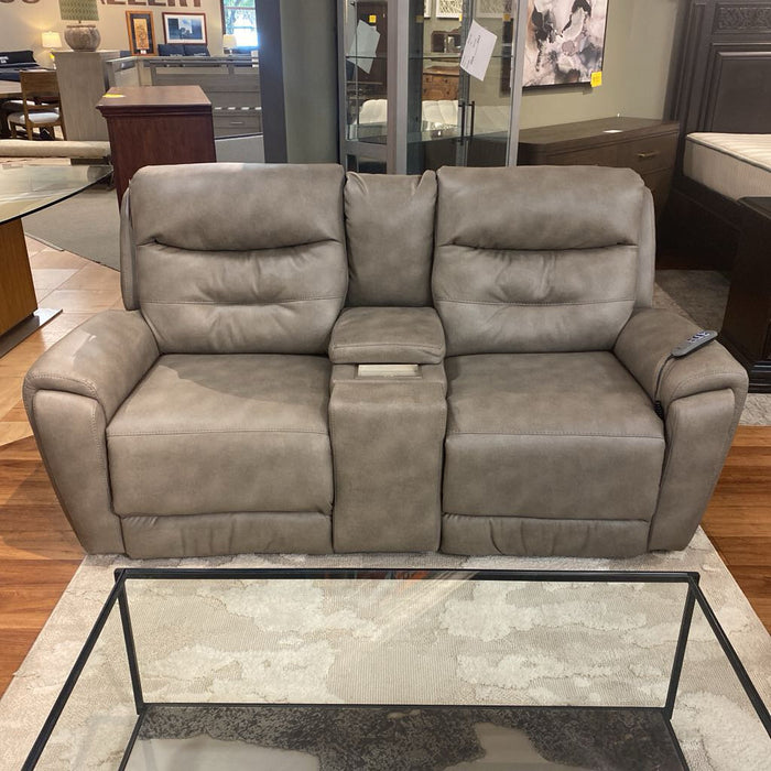 Grey Leather Reclining Loveseat(MKH)