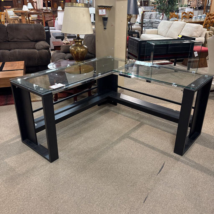 Glasstop Black Wood L-Desk