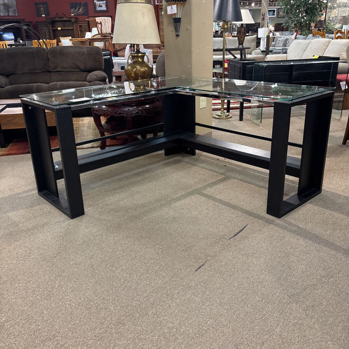 Glasstop Black Wood L-Desk