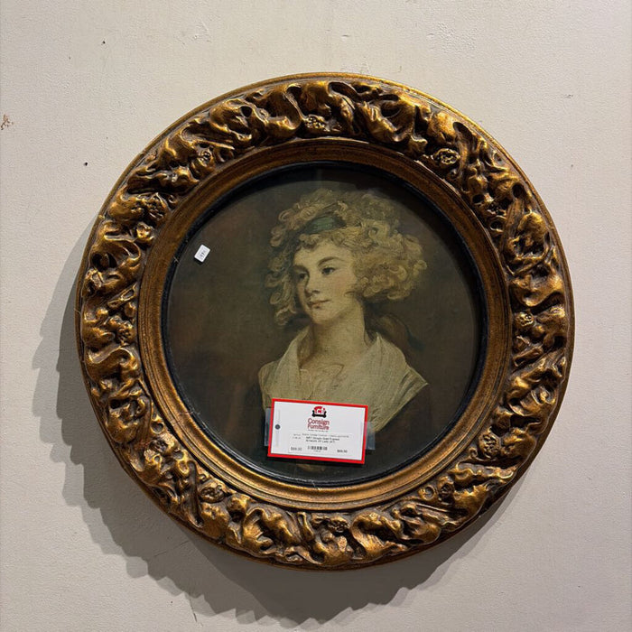 Ornate Gold Framed Artwork Of Lady (AT)