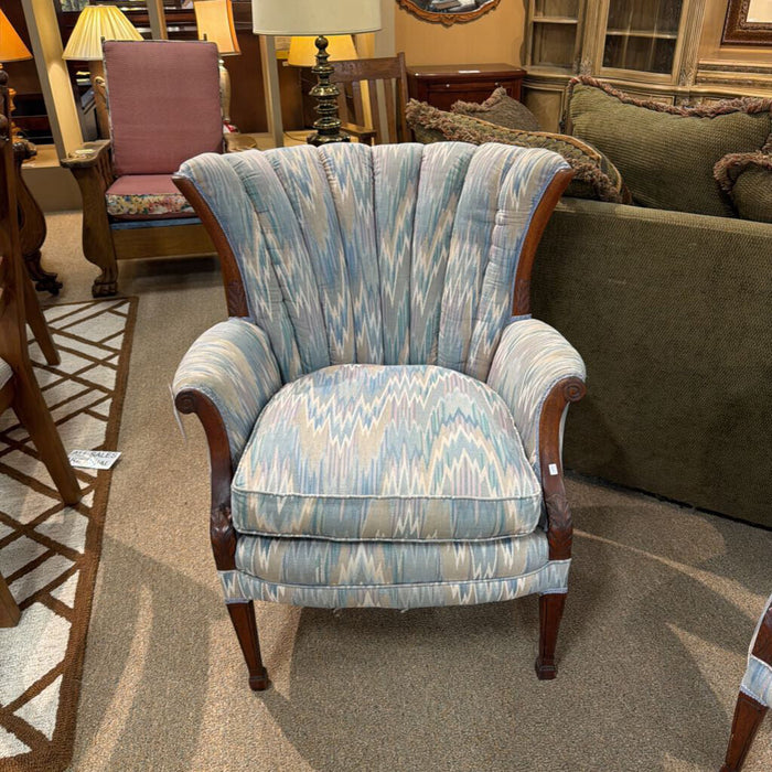 Wood Trim Fabric Patterned Ch+Ottoman (IA)