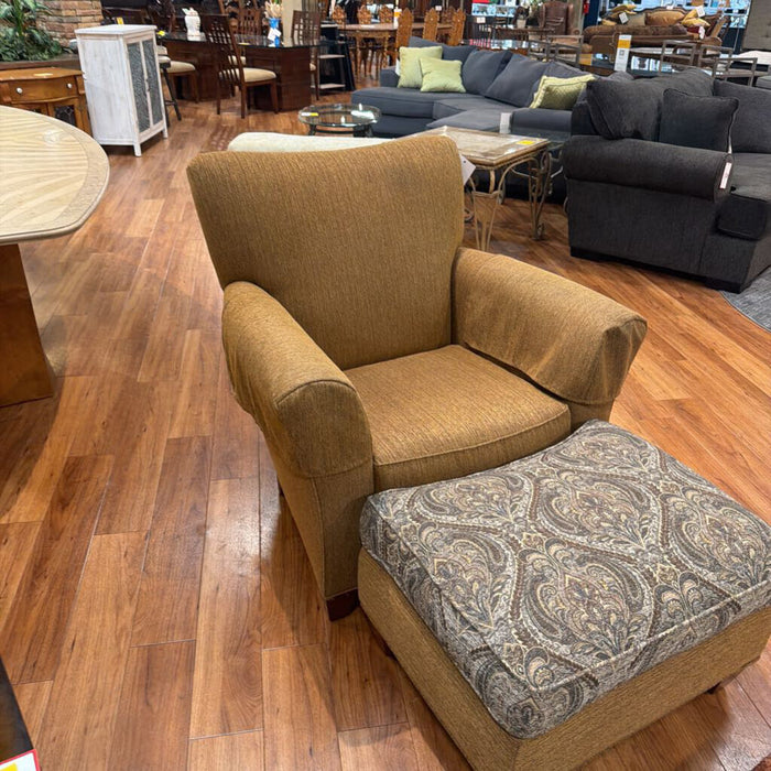 Tan Fabric CH w/ Paisley 2-tone Ottoman (BTK)
