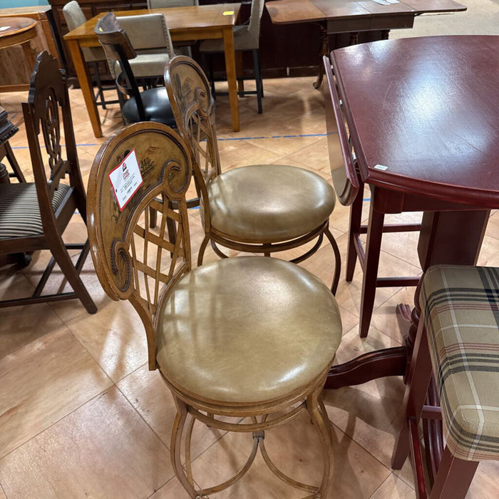 S/2 Tan Leather Rooster Barstools(TI)