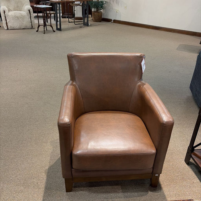 Leather/Wood Accented Armchair(BTK)