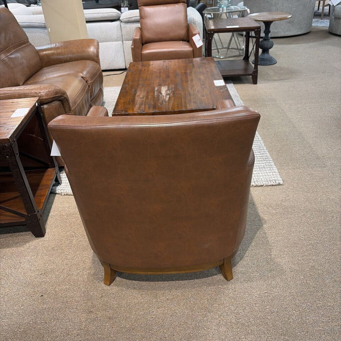 Leather/Wood Accented Armchair(BTK)