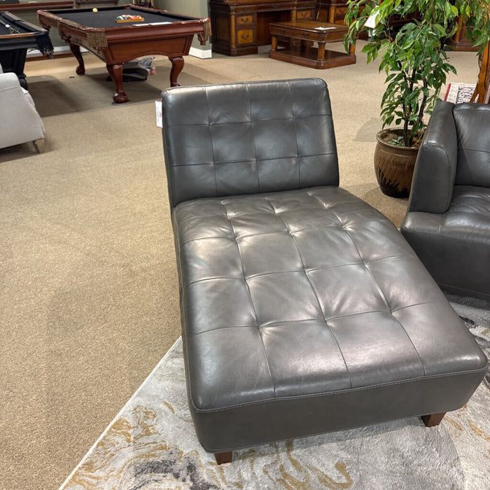 Grey Leather Tufted Chaise Lounge (BTK)