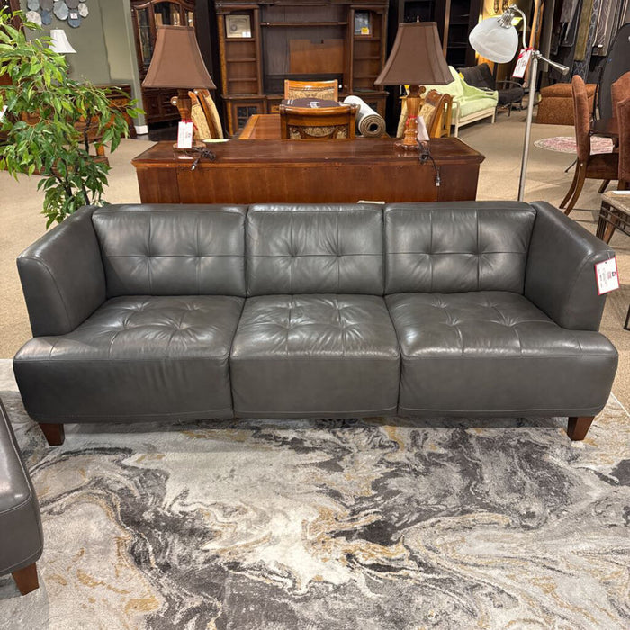 Grey Leather Tufted Sofa (MKH)