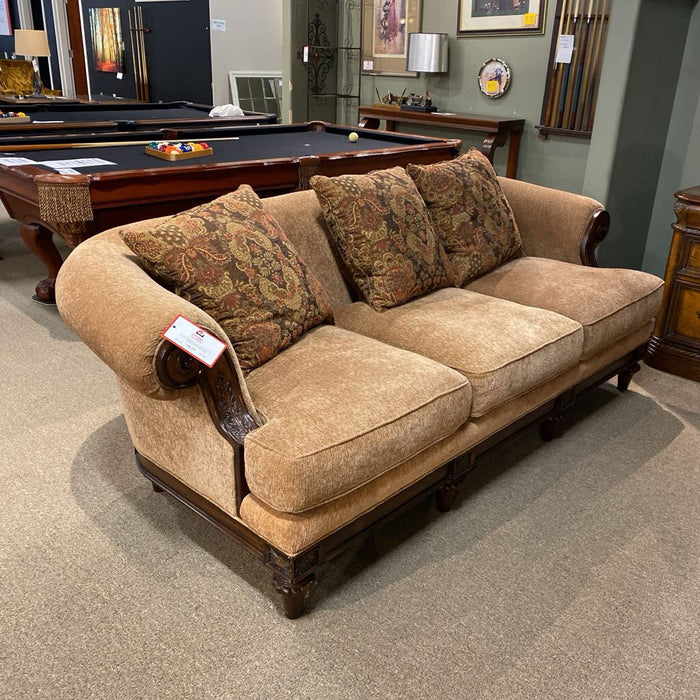 Brown Fabric Wood Accented Sofa (ALK)