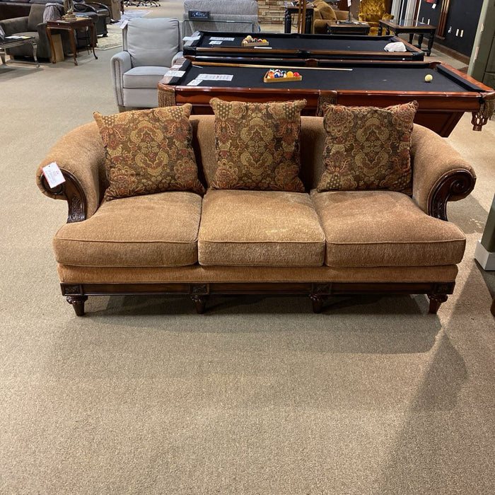 Brown Fabric Wood Accented Sofa (ALK)