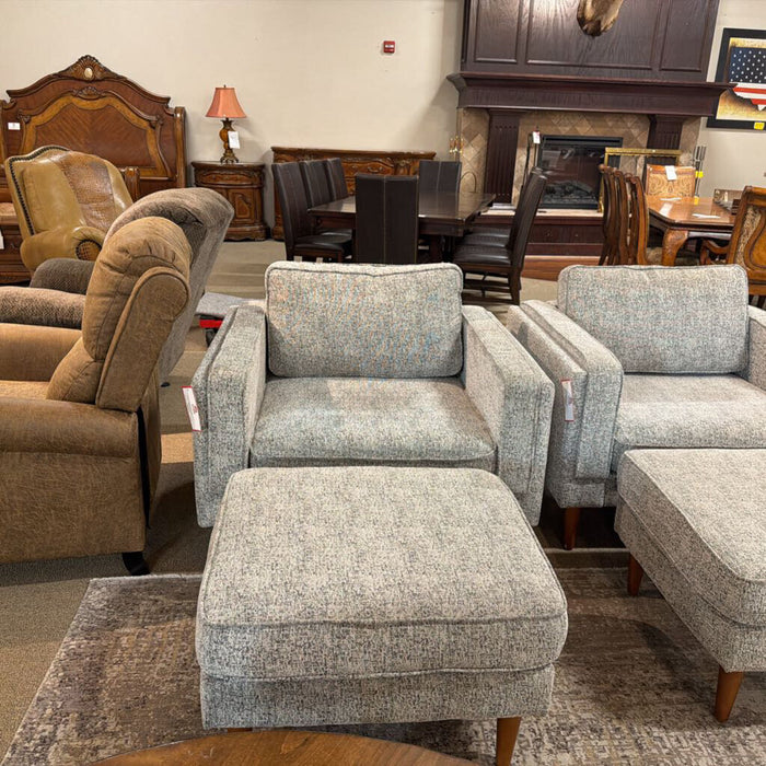 Light Grey Arm Chair w/ Stool (AMK)