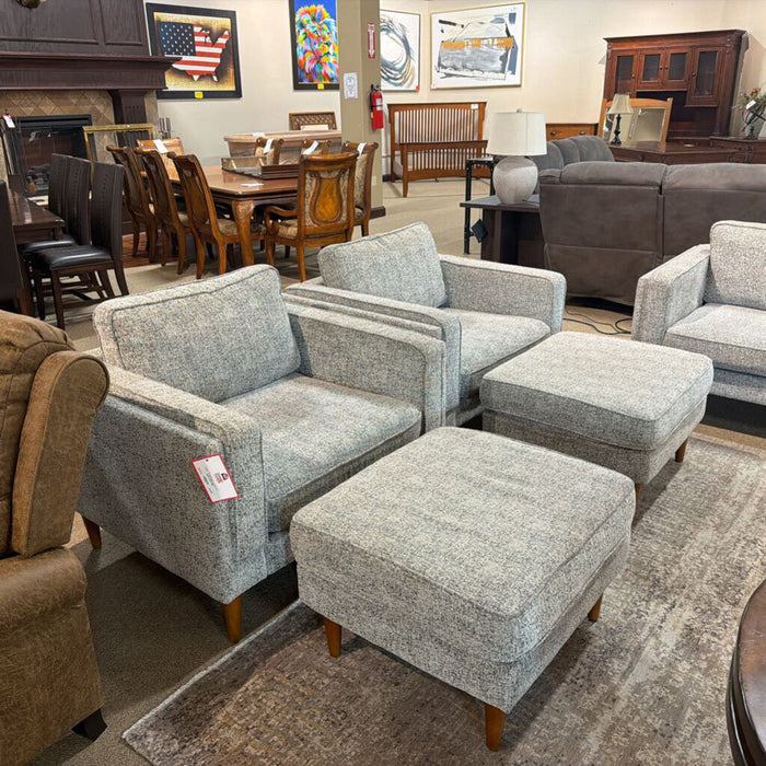 Light Grey Arm Chair w/ Stool (AMK)