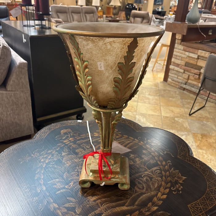 Gold Vase Lamp w/ Metal Leaf Pattern (AT)