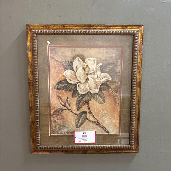 Gold Frame White Flower Artwork (LS)