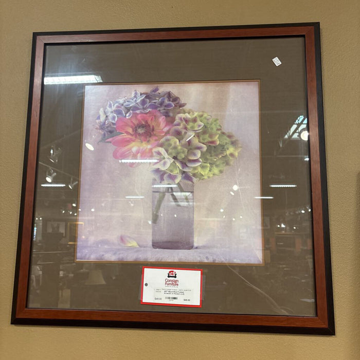 Black+Red Framed Artwork Purple Vase Flowers (LS)