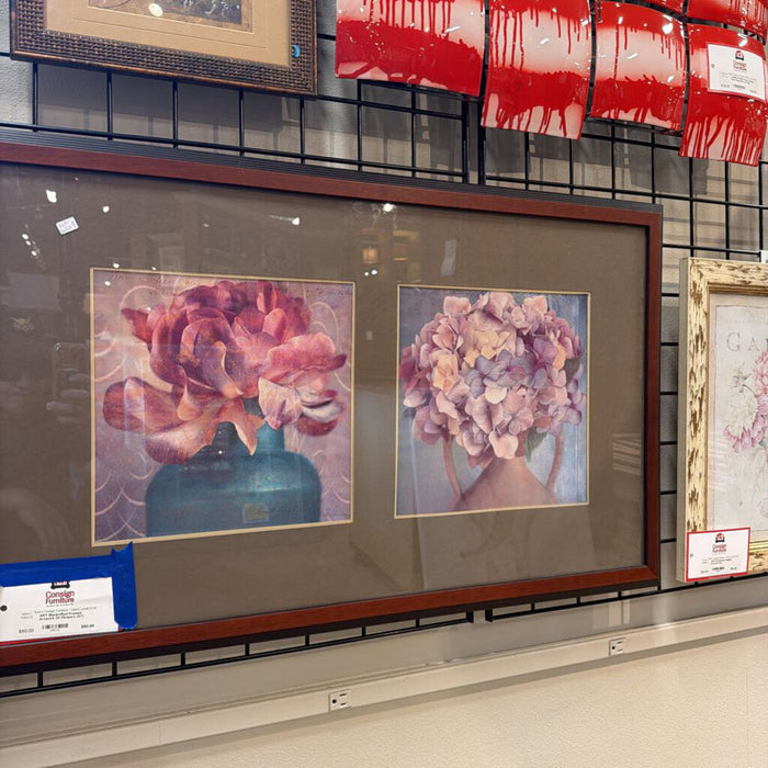 Black+Red Framed Artwork Of Flowers (AT)