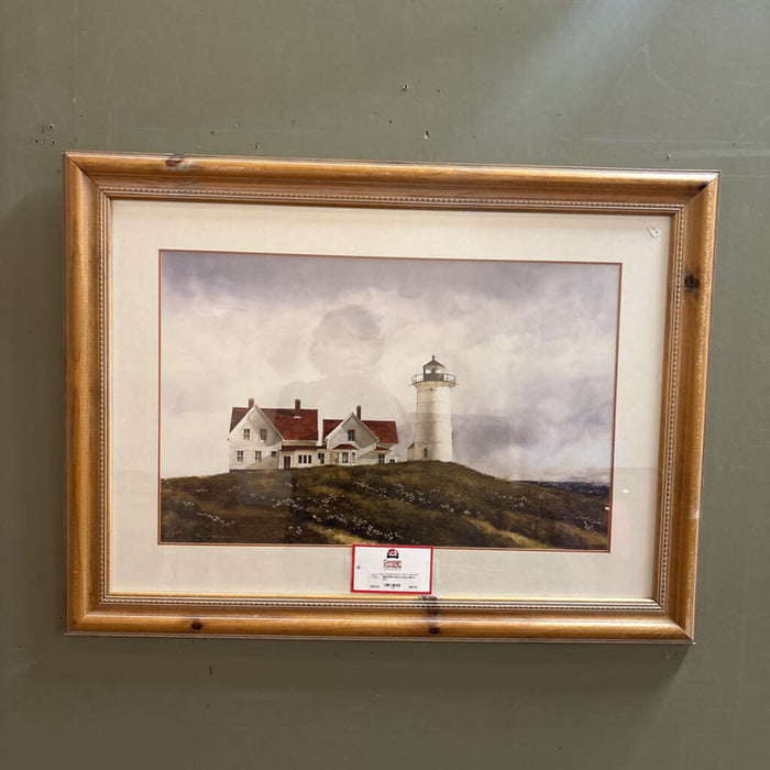 Wood Framed Light House Artwork (AT)