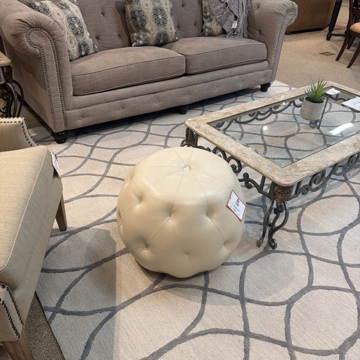 Tufted Round Tan Ottoman(SK)