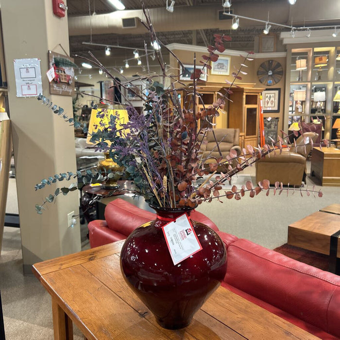 Red Vase w/ Plant Leaves (LS)